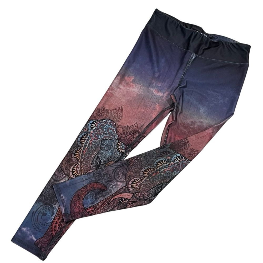 EVCR Elephant Mandala Leggings Sunset Ombre Whimsigoth Chakras Celestial Small - Picture 13 of 13